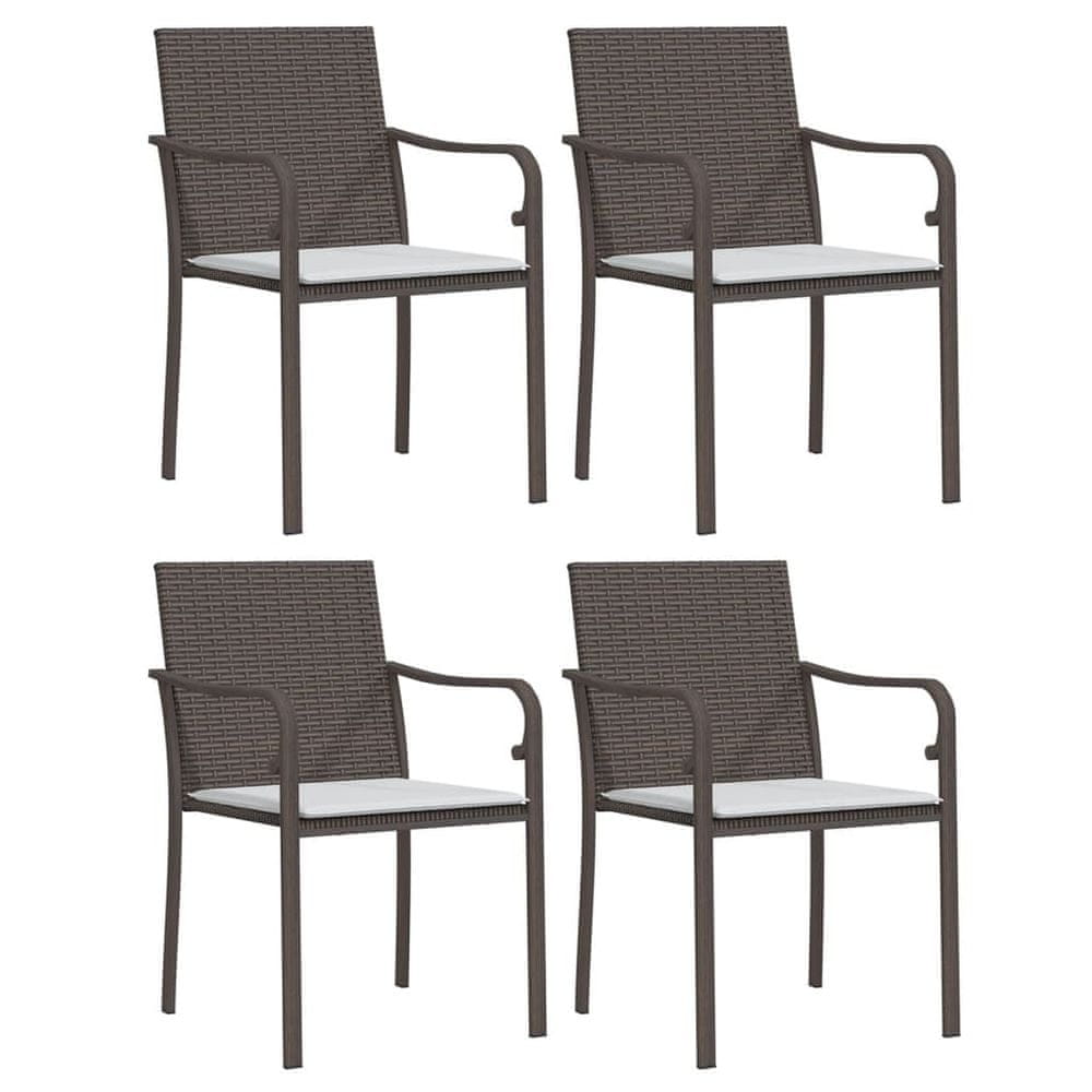 Vidaxl Záhradné stoličky s vankúšmi 4 ks hnedé 56x59x84 cm polyratan